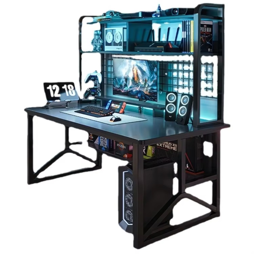 Esports Gaming Furniture - モダンで耐久性のあるメタル+MDF製eスポーツゲーミングデスク、収納ラック付き、Y字型脚と改良された構造