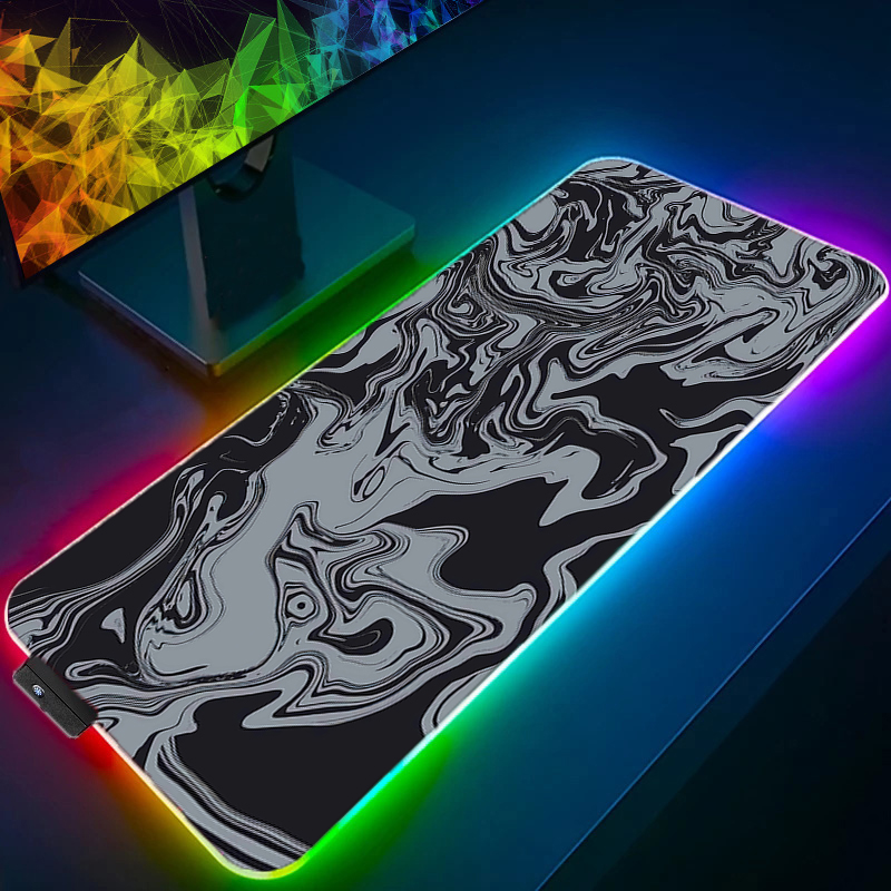 Mouse Pad Extended Rgb - RGB LED マウスパッド拡張ストラタ液体マウスパッドステッチエッジ付きデスクマット滑り止めベースコンピュータキーボードパッドラップトップ用