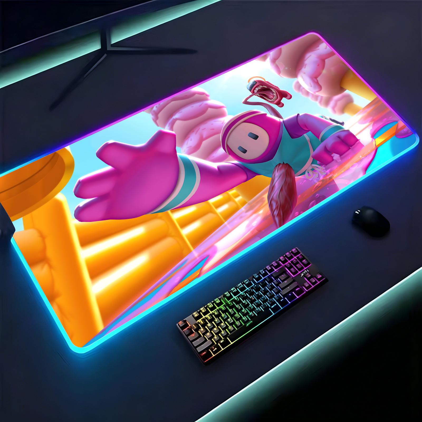 Mouse Pad Extended Rgb - 大型RGBバックライト付きeスポーツゲーミングマウスパッド、滑らかな柔らかい布地表面、LED発光拡張デスクマット Fall Guys